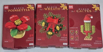 Block Tech Christmas Set Of 3 Wreath Poinsettia Cactus