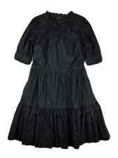 J. CREW Dress Womens XS Black Short Sleeve Tiered Popover Ruffle Lined Cotton