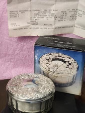 Vintage NOS NIB Silver plated Powder Box & Mirror Fine Crystal