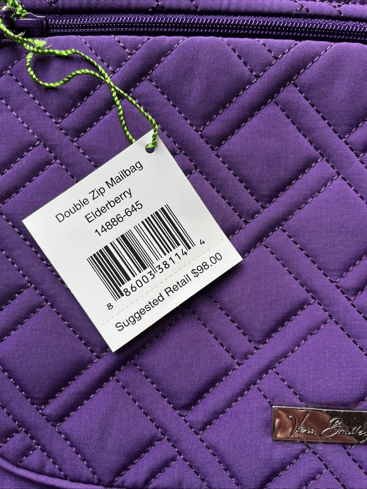 Bolso de Correo Vera Bradley Doble Cremallera Saúco Púrpura Acolchado Patrón Retirado Nuevo con Etiquetas Foto 2 de 4
