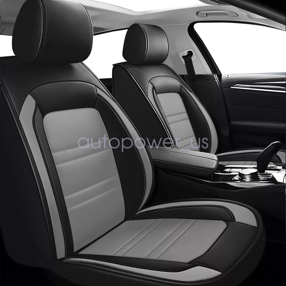 For Cadillac Luxury Leather Car 5-Seat Covers Front & Rear Cushion Black & Gray Foto 2 de 4