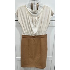 Loft Colorblock Sheath Dress Tan White Cap Sleeve Office Career Size 4