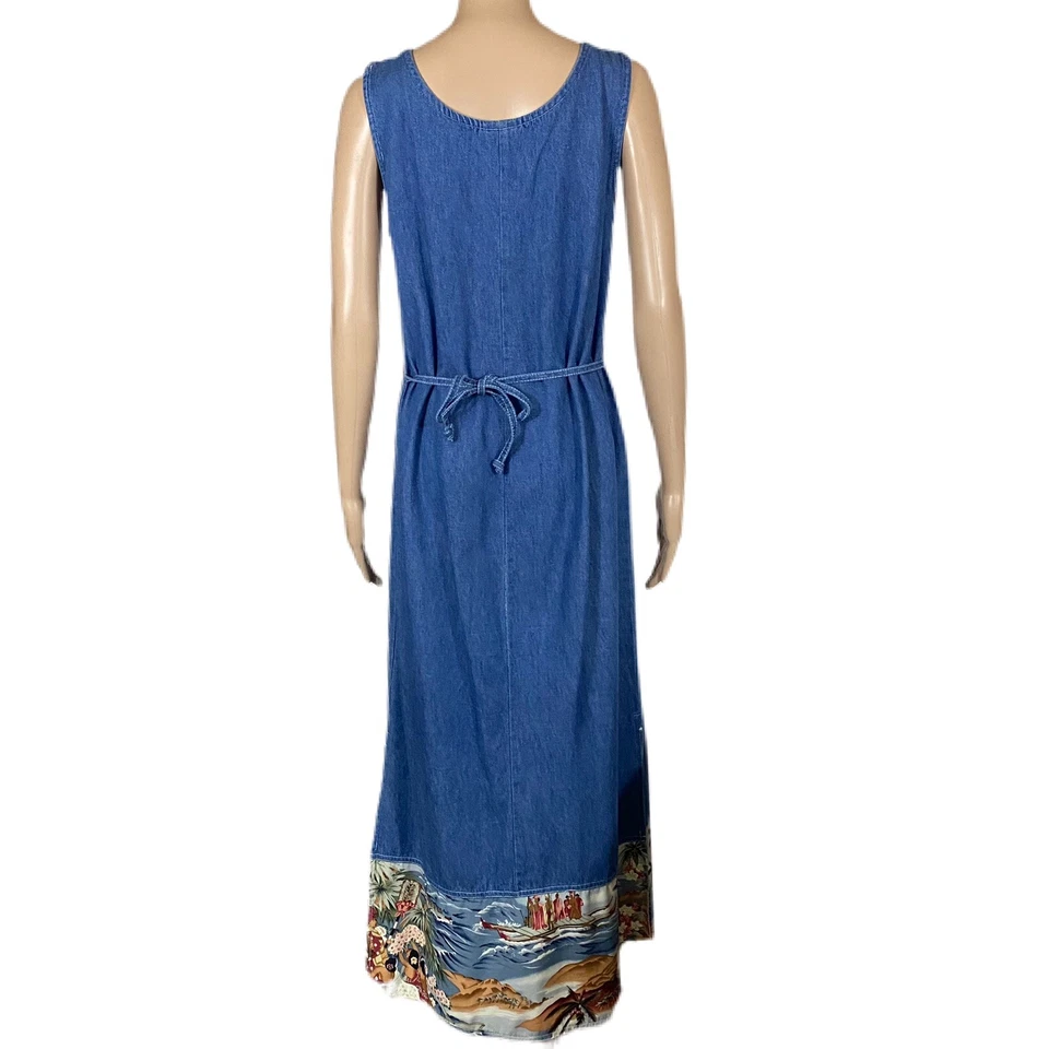 Vintage Tomato Girl  Denim Maxi Dress & Jacket Set Hawaiian Scene Sz M - Image 4 of 4
