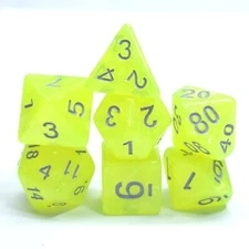 New 7 Piece Polyhedral Aurora Chartreuse Green Dice Set With Bag Borealis Effect