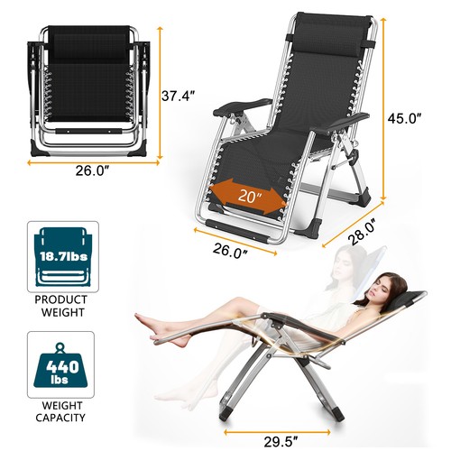 Comfort Zero Gravity Reclinable Acolchado Plegable Jardín para Camping al Aire LibreSilla Reclinable - Imagen 21 de 76
