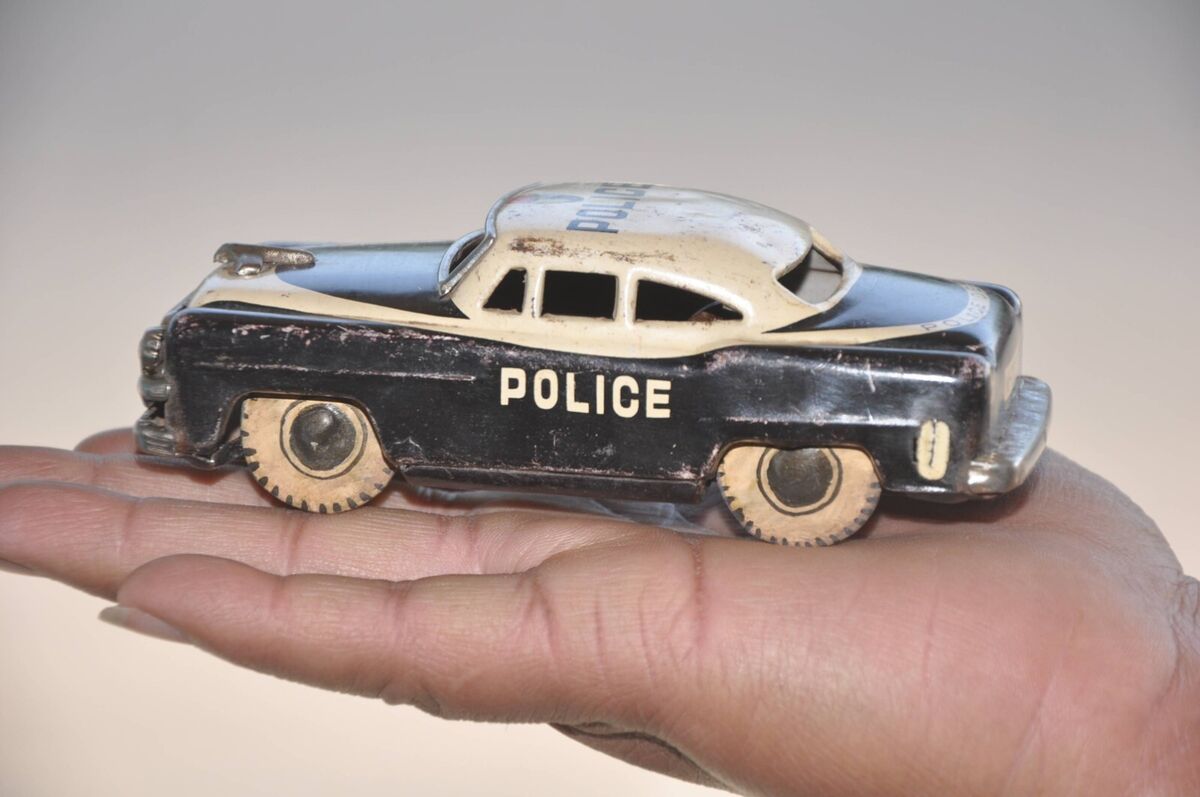 Vintage Black & White Friction M-0022 Police Dept. Litho Car Vintage Black & White Friction M-0022 Police Dept. Litho Car