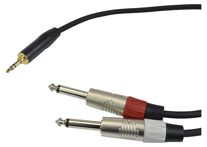 COBRA CABLES 2 x Mono ¼" Jack to 3.5mm Stereo Jack Cable Black – 1.5m or 3m Lead Lengths