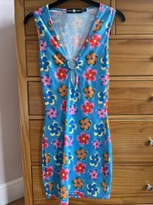 Daisy Street Blue Multicoloured Floral Flower Bodycon Sleeveless Hoop Mini Dress