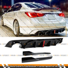 GLOSSY BLACK V2 LED REAR DIFFUSER + CORNER EXTENSION FOR 2018-2024 INFINITI Q50