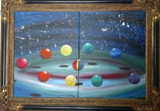 LARGE ACRYLIC PAINTING "A PLACE WITHOUT WORDS" SIGNED ORIGINAL PAINTING RAINBOW