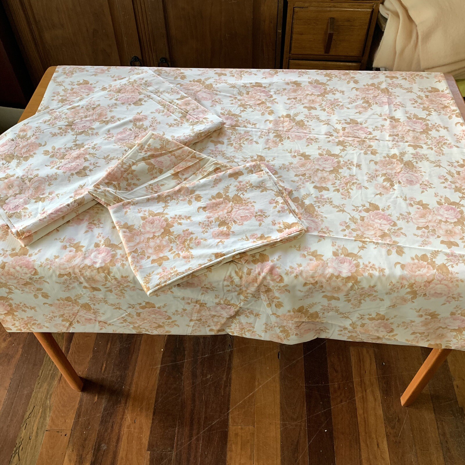 Vintage Sheridan Pink Roses Flower Double Bed Flat Set 2 Sheets 2