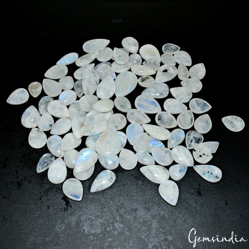 1200 Ct Natural Rainbow Moonstone Pear Shape Cabochon Gemstone Wholesale ~85 Pcs - Picture 11 of 11