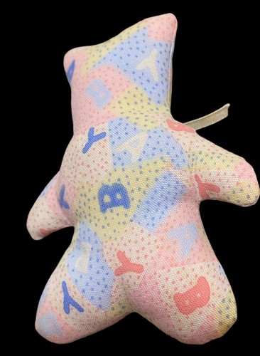 Vintage 80s Fabric Handmade Christmas Ornament Teddy Bear Pastel Baby Fabric - Picture 4 of 6