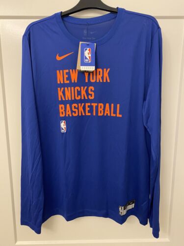 Nike New York Knicks Basketball Blue 2023/24 Long Sleeve T-shirt Dri-Fit NBA - Picture 1 of 8