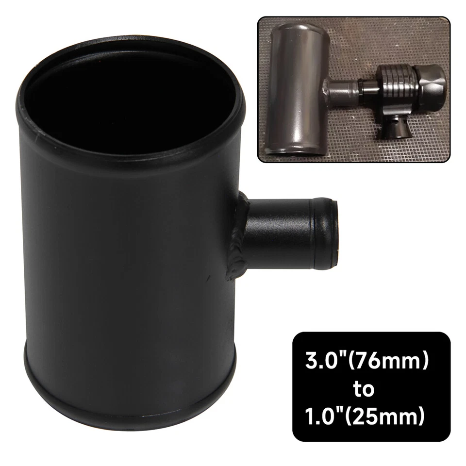 Adaptador de válvula de soplado de 3" 76 mm tubo en forma de tubo en T de aluminio para 25 mm ID BOV negro Foto 2 de 4