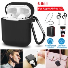 AirPods Case Accessories Kits Protective Silicone Cover Skin w/Strap, Ear Hooks