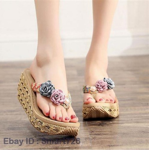 Chanclas para mujer verano playa flores zapatos tacón alto de vacaciones - Imagen 11 de 23