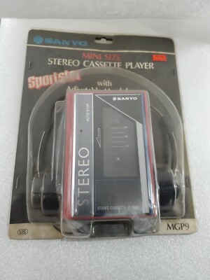 Vintage SANYO MGP9 RED.Cassette Player with adj Headphone.1980'S