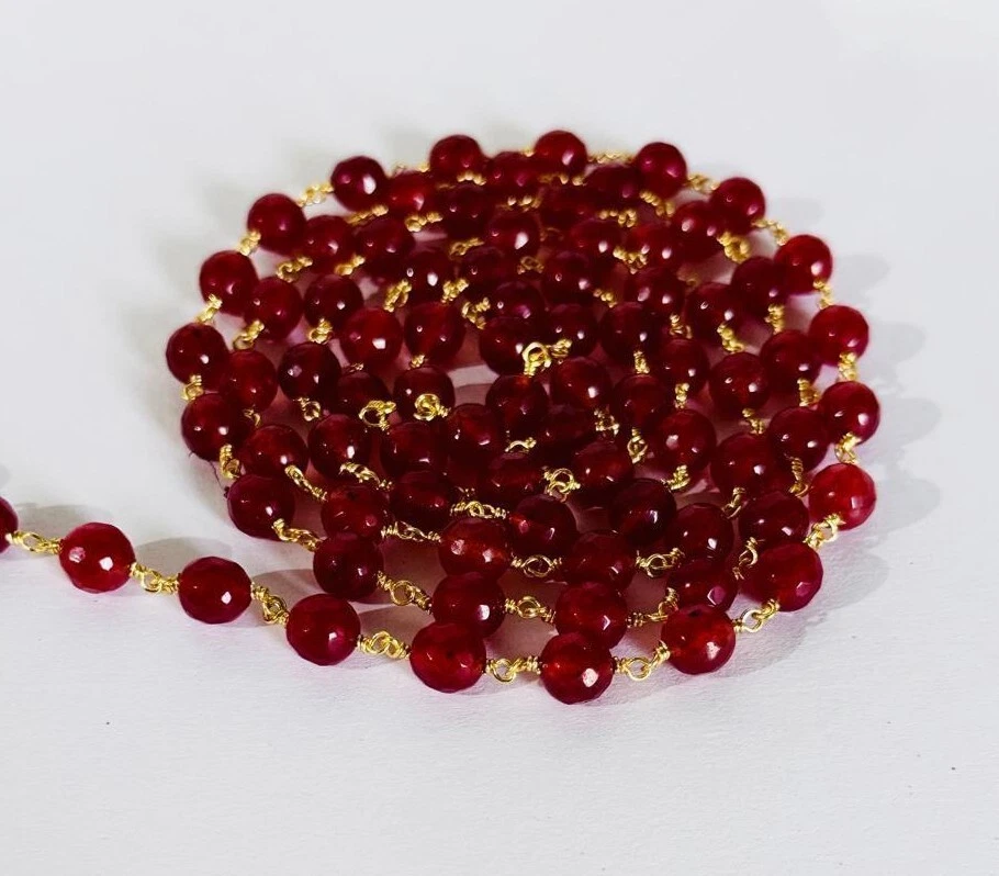 8mm Aventurine Jade Red Gemstone Beads Rosary Chain Gold Plated Jewelry Making Foto 4 de 4