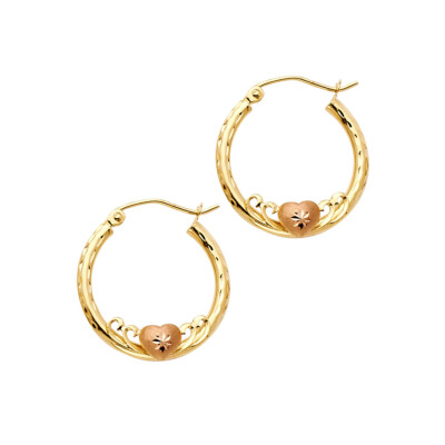 GOLD - 14K Gelbgold Creolen 2 mm Diamantschliff mit Herz