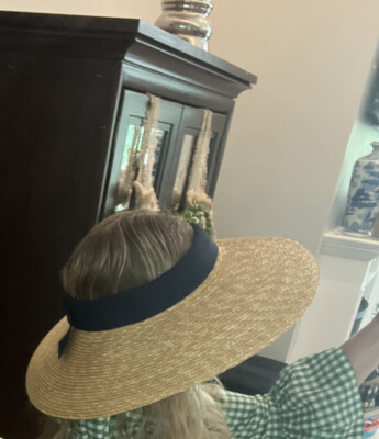 Pamela Munson Straw Open Hat Visor Womens Beach Bow Navy  display picture 1