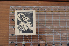 RUBBERWORKS Gretchen WITCH Halloween Broom Silhouette Moon Wood Rubber Stamp R