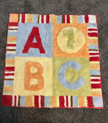 CoCaLo Rug Childs Bedroom Bathroom ABC1 Red Yellow Blue Orange Stripes 30x 29.5 