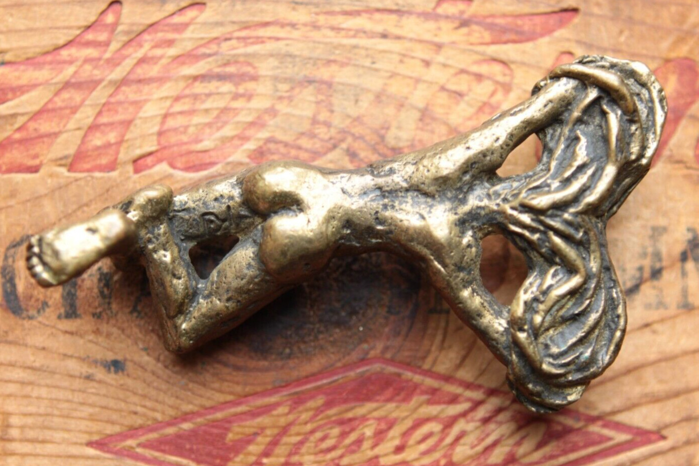 Vintage Rare Hand Made Solid Bronze Nude Man Woman Belt Buckle
