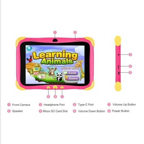 8-inch Kids Android Tablet for Age 6-12 Parental Control Dual Camera Pink - Picture 3 of 7