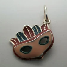 Sterling Silver MARDI GRAS MASK Charm for Bracelet ENAMEL New Orleans VINTAGE