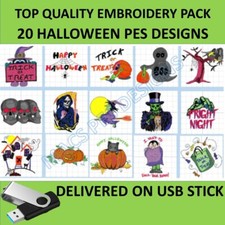Halloween 20 PES Designs auf USB Maschine Stickdateien Bruder Geist gruselig