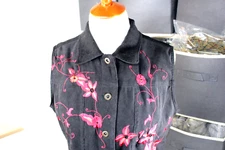 TanJay Womens Vest Eight Embroidered Beaded Black Lined Metal Button Floral