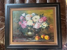 Custom Frame French Oil Painting On Canvas Still Life Signed c1990 Excel Cond