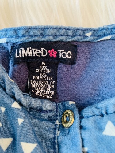 Limited Too Girls' Sz 5 Romper Chambray Aztec Triangles Blue Pink - Picture 5 of 12