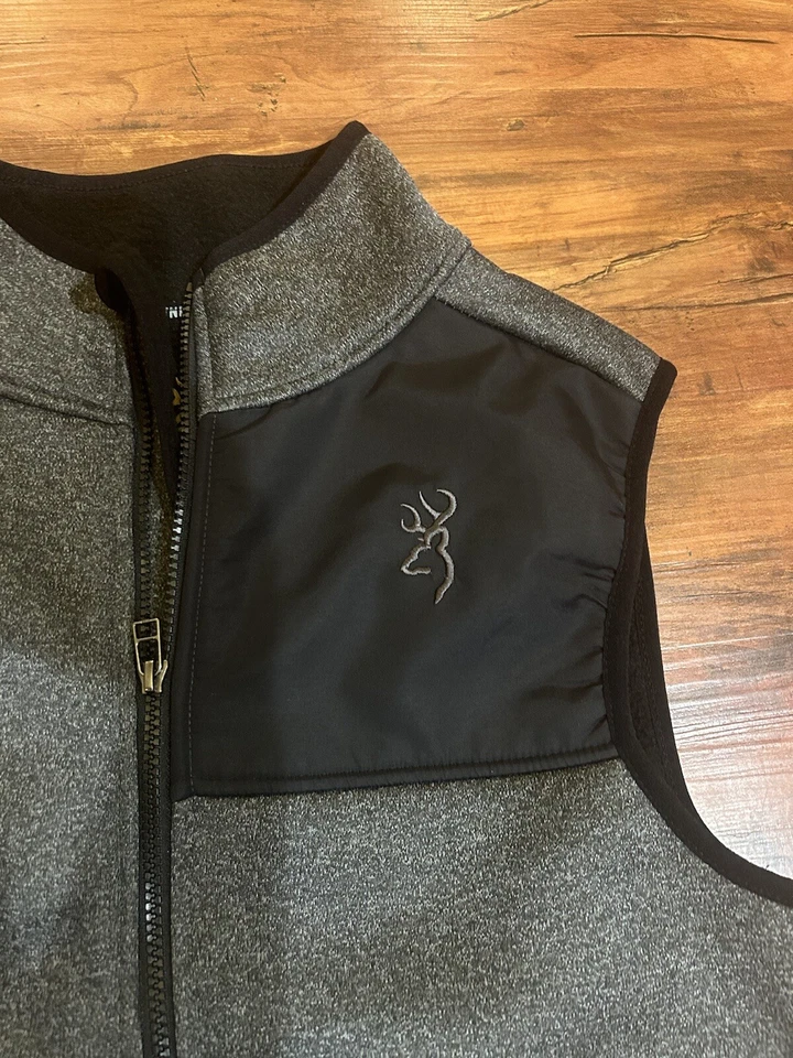 BROWNING Mens Vest Medium M Black Gray Polyester Fleece Outdoor Hunting Preppy - Image 2 of 4