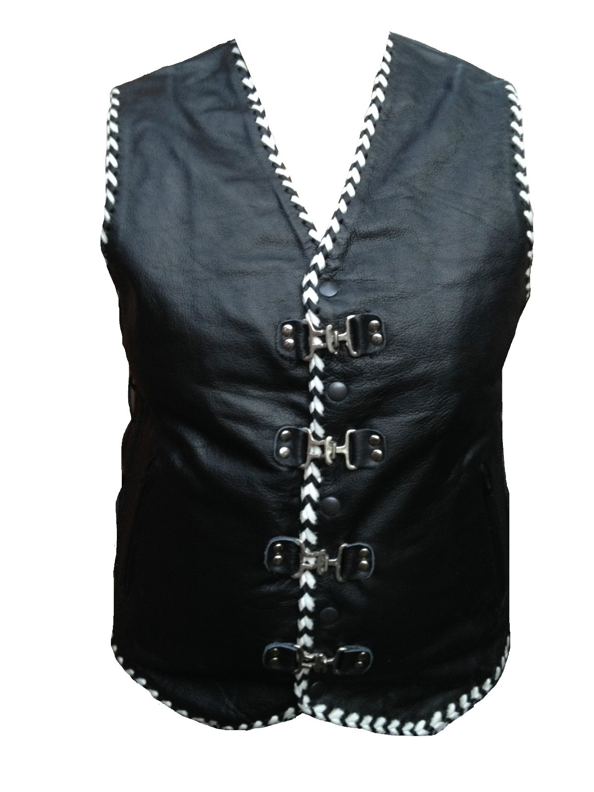 Motorcycle Vest Leather Motorbike Triple Braid Leather Bike Riding Buckle Vest