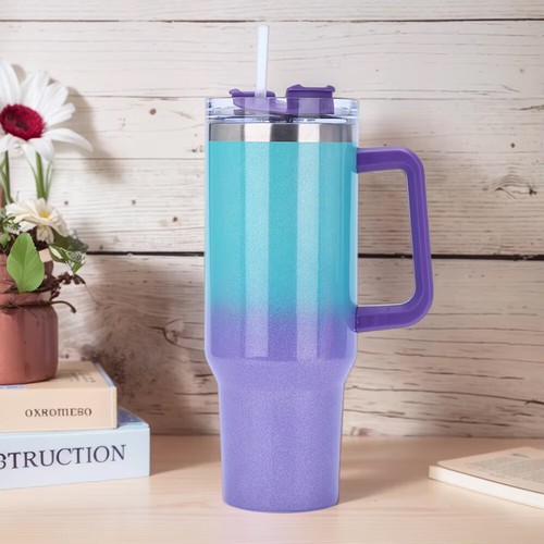 Bicchiere 40 oz con manico coperchio paglia bicchiere isolato thermos tazza caffè viaggio - Foto 16 di 18