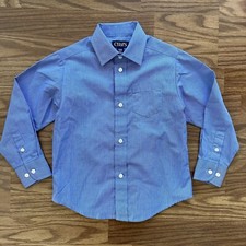 Chaps Boys Size 4-5 XXS Button Up Down Long Sleeve Dress Shirt Blue White EUC!
