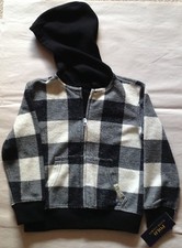 NWT POLO RALPH LAUREN BOYS BLACK/IVORY HOODIE HOODED JACKET SIZE 4/4T 69.50