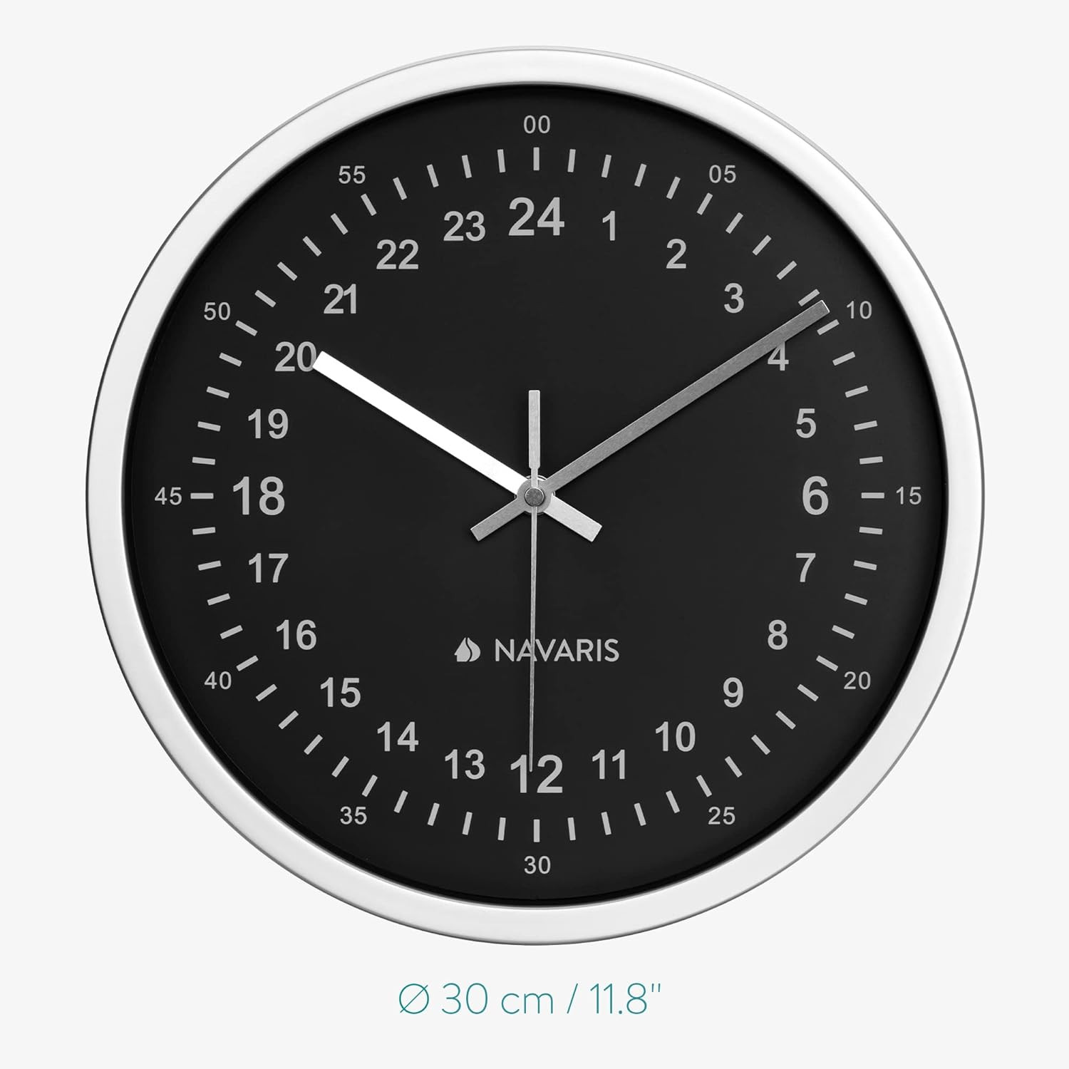 24 Hour Wall Clock - 11.8" Analog Military Time Clock with Silent