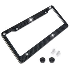 Metal License Plate Frame Bling Rhine Stones Black Crystal Diamond