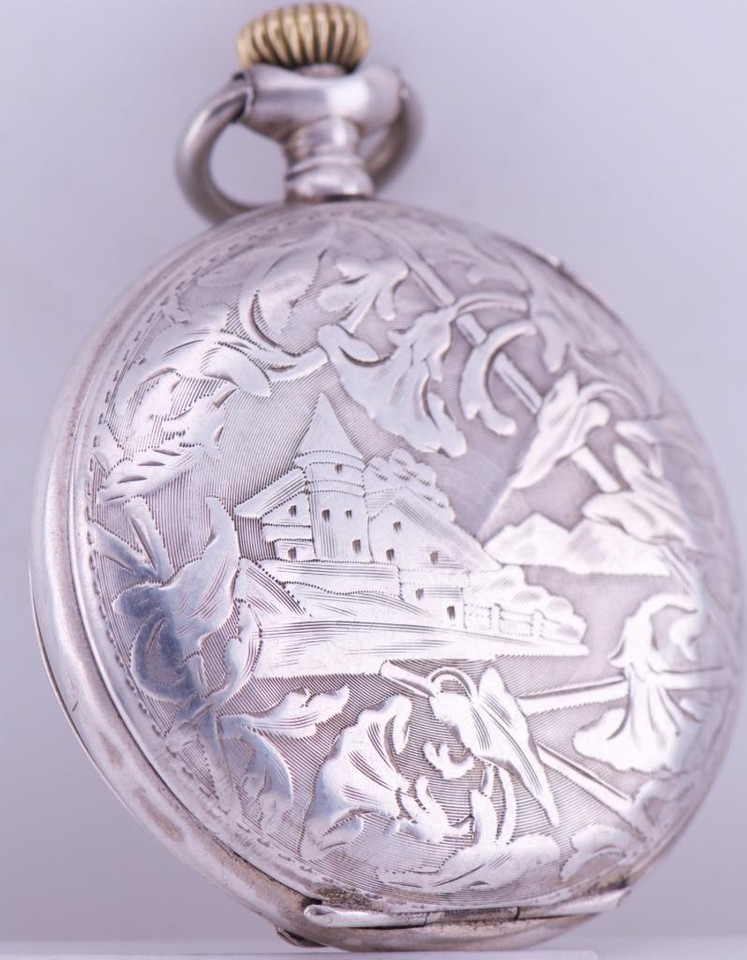 Antique Imperial Tsar Era Pocket Watch Hebdomas 8 Days Silver Engraved