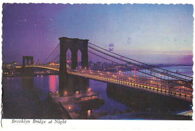 Postcard, New York, Brooklin Bridge at Night, 1981