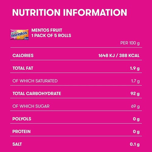 Mentos Fruit Flavoured Soft Chews, Party Sweets With Natural Colours, 40 Rolls - Picture 5 of 5