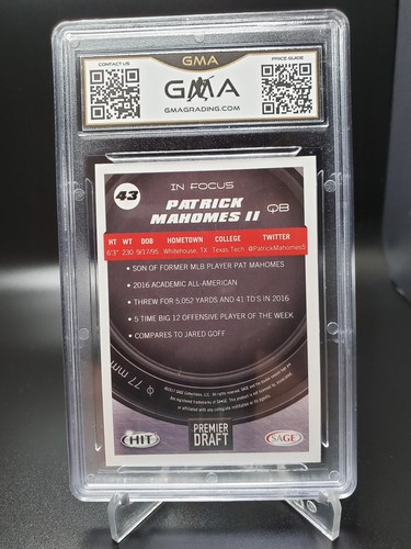 2017 Patrick Mahomes II Sage Hit In Focus Rookie Premier Draft GMA Gem Mint 10 - Picture 3 of 3