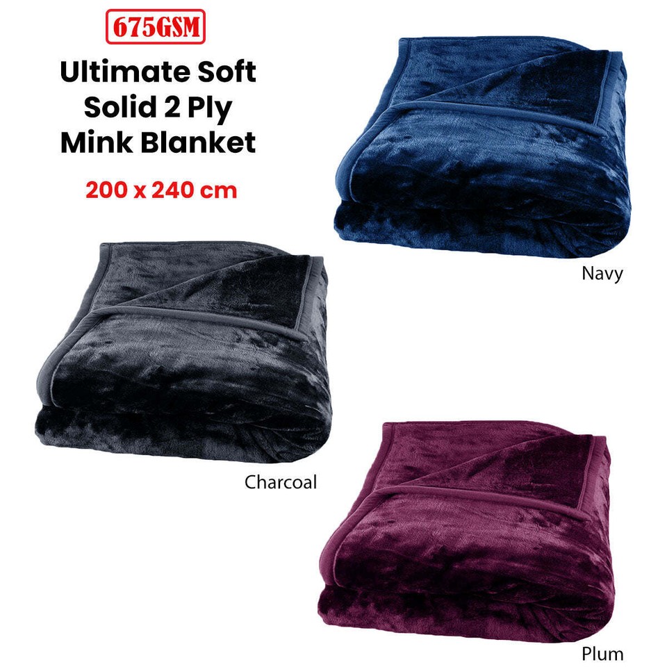 675Gsm 2 Ply Solid Faux Mink Blanket Queen 200X240 Cm fabric,polyester