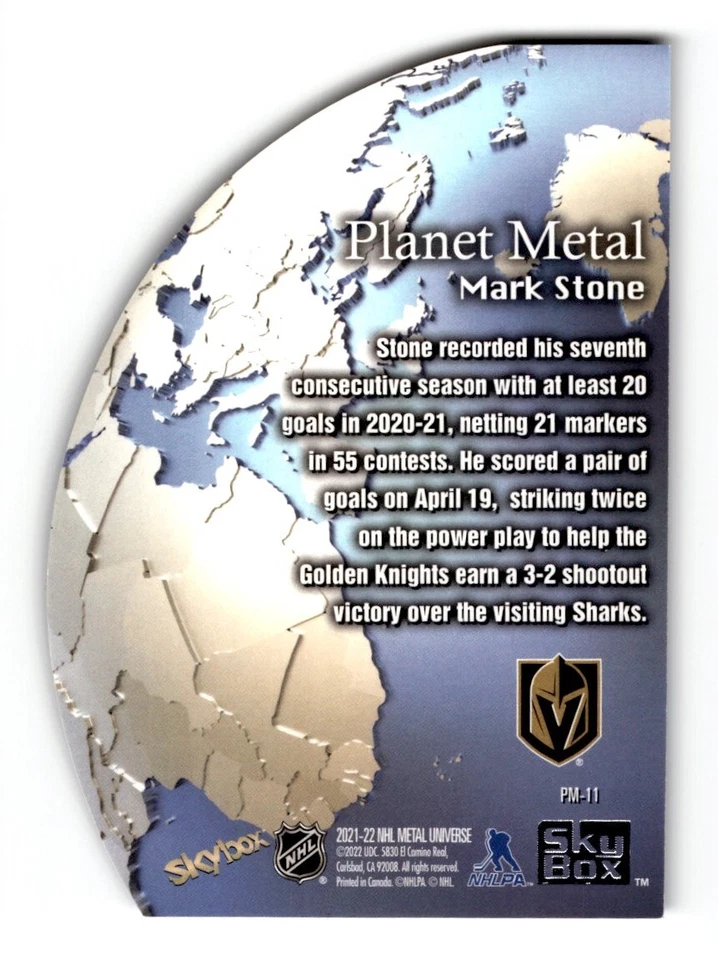 2021-22 Skybox Metal Universe Planet Mark Stone #PM-11 Vegas Golden Knights - Image 2 of 2