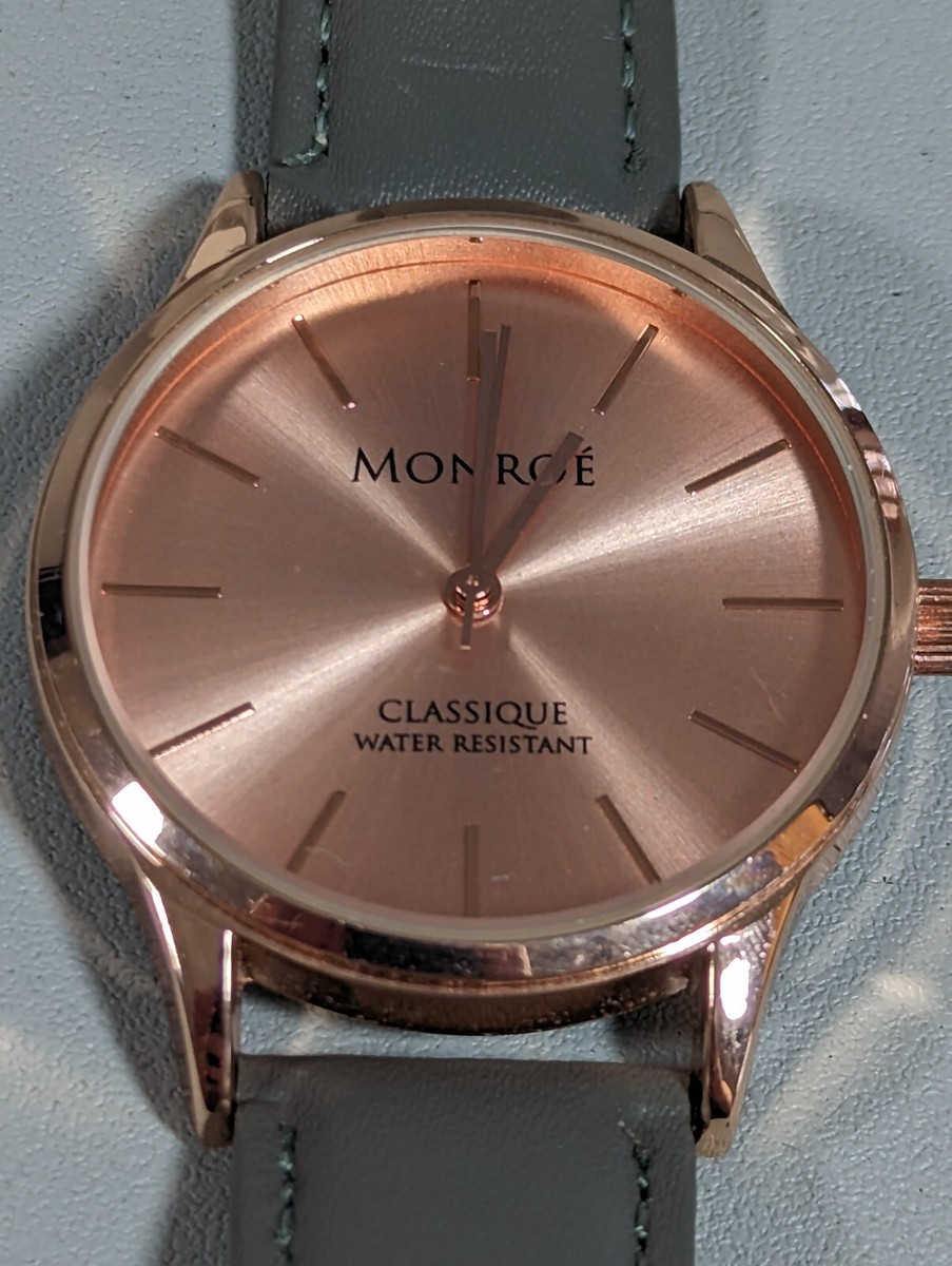 Gray and Pink Monroe Watch with Leather Strap Monroe By Maestro Rose Gold Tone Dial Round Case Gray  main image 3
