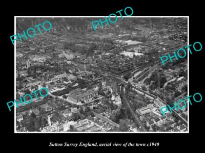 OLD LARGE HISTORIC PHOTO OF SUTTON SURREY ENGLAND AERIAL VIEW OF TOWN c1940 2