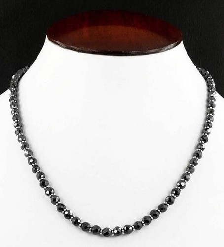 Black Diamond Beaded Necklace Faceted Certified 5 mm 18-22-26 Anniversary Gift. - 第 3/5 張圖片